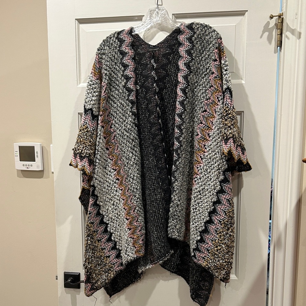 Coco + Carmen Black and Pink Knit Cape
